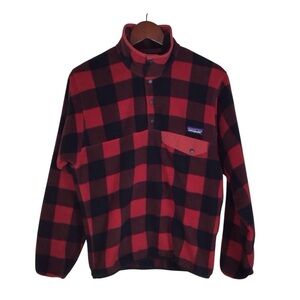 Patagonia Synchilla Snap T Fleece Pullover in Red Buffalo Plaid Size X-Small.